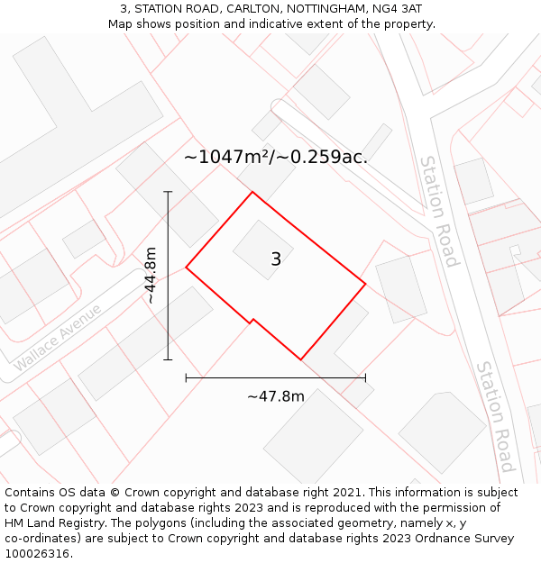 3, STATION ROAD, CARLTON, NOTTINGHAM, NG4 3AT: Plot and title map