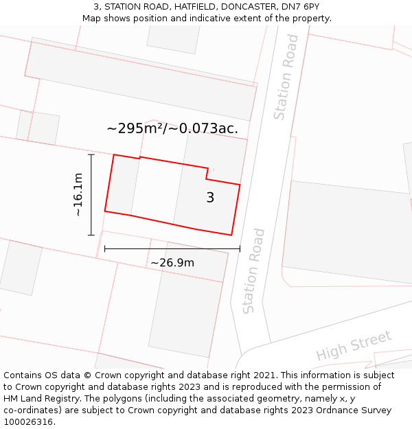 3, STATION ROAD, HATFIELD, DONCASTER, DN7 6PY: Plot and title map