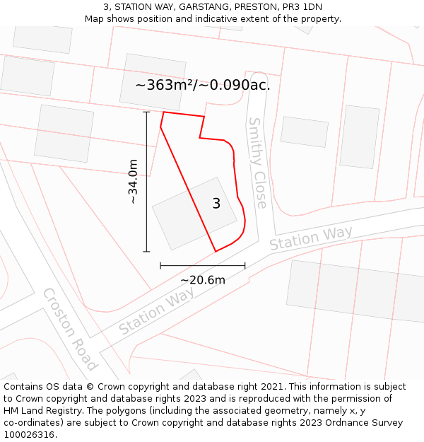 3, STATION WAY, GARSTANG, PRESTON, PR3 1DN: Plot and title map