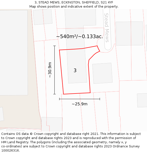 3, STEAD MEWS, ECKINGTON, SHEFFIELD, S21 4YF: Plot and title map