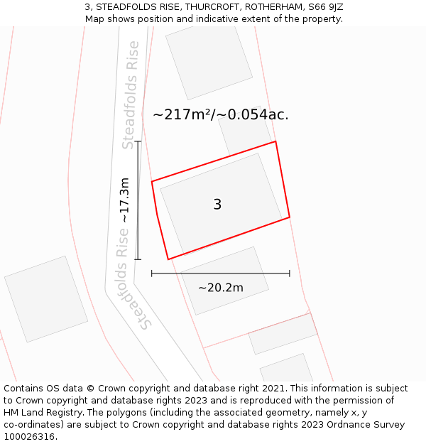 3, STEADFOLDS RISE, THURCROFT, ROTHERHAM, S66 9JZ: Plot and title map