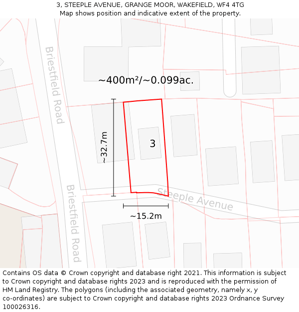 3, STEEPLE AVENUE, GRANGE MOOR, WAKEFIELD, WF4 4TG: Plot and title map