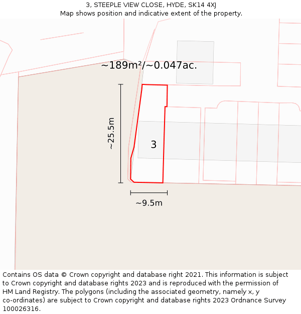3, STEEPLE VIEW CLOSE, HYDE, SK14 4XJ: Plot and title map