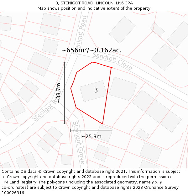 3, STENIGOT ROAD, LINCOLN, LN6 3PA: Plot and title map