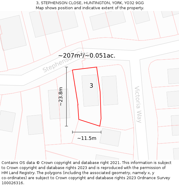 3, STEPHENSON CLOSE, HUNTINGTON, YORK, YO32 9GG: Plot and title map