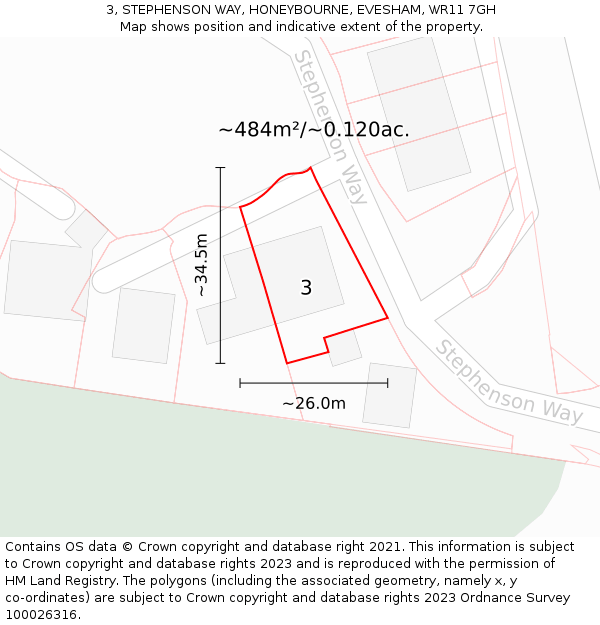 3, STEPHENSON WAY, HONEYBOURNE, EVESHAM, WR11 7GH: Plot and title map