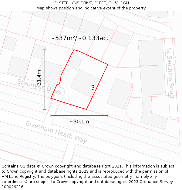 3, STEPHYNS DRIVE, FLEET, GU51 1GN: Plot and title map