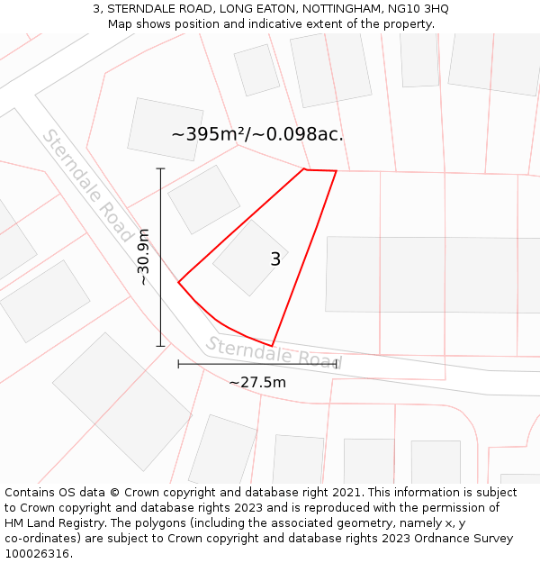 3, STERNDALE ROAD, LONG EATON, NOTTINGHAM, NG10 3HQ: Plot and title map