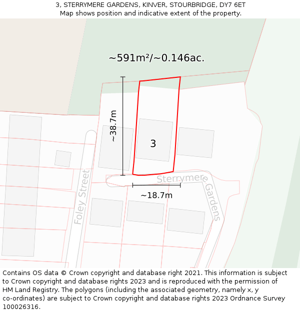 3, STERRYMERE GARDENS, KINVER, STOURBRIDGE, DY7 6ET: Plot and title map