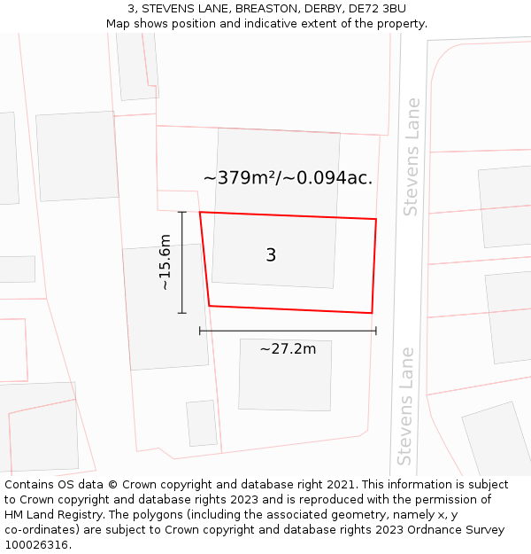 3, STEVENS LANE, BREASTON, DERBY, DE72 3BU: Plot and title map