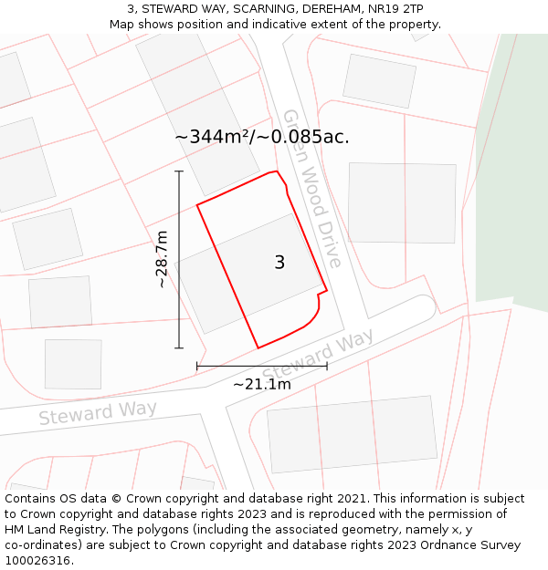 3, STEWARD WAY, SCARNING, DEREHAM, NR19 2TP: Plot and title map