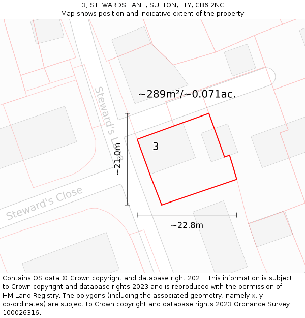 3, STEWARDS LANE, SUTTON, ELY, CB6 2NG: Plot and title map