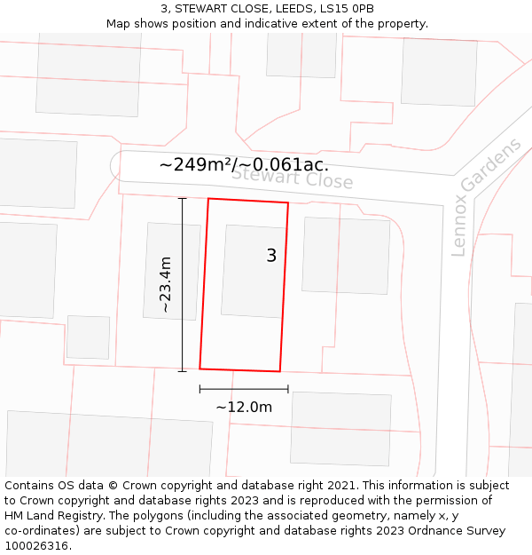 3, STEWART CLOSE, LEEDS, LS15 0PB: Plot and title map