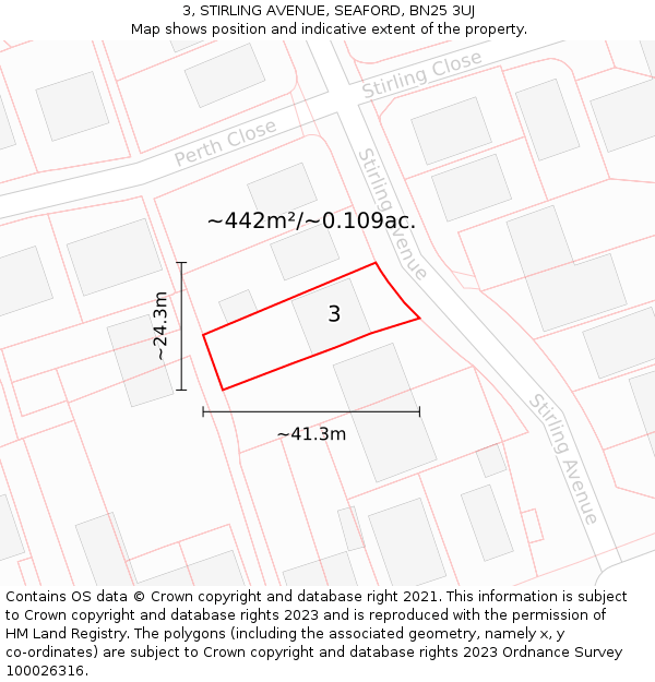 3, STIRLING AVENUE, SEAFORD, BN25 3UJ: Plot and title map