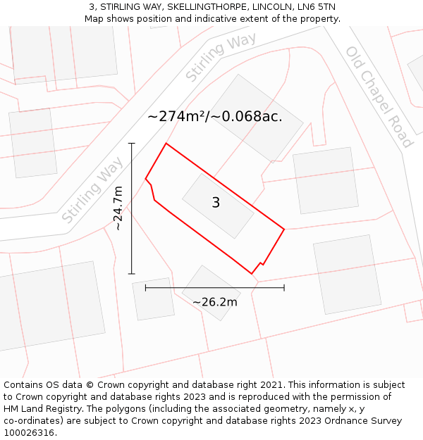 3, STIRLING WAY, SKELLINGTHORPE, LINCOLN, LN6 5TN: Plot and title map