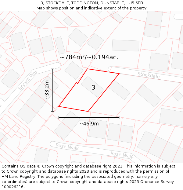 3, STOCKDALE, TODDINGTON, DUNSTABLE, LU5 6EB: Plot and title map