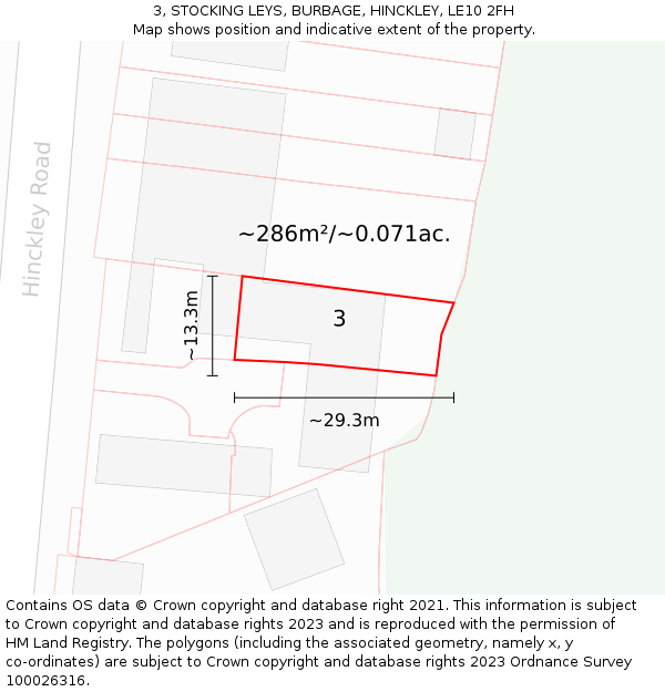 3, STOCKING LEYS, BURBAGE, HINCKLEY, LE10 2FH: Plot and title map