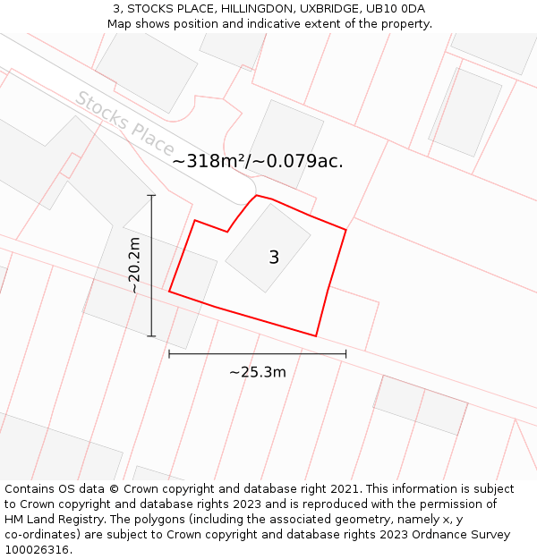 3, STOCKS PLACE, HILLINGDON, UXBRIDGE, UB10 0DA: Plot and title map