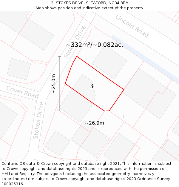 3, STOKES DRIVE, SLEAFORD, NG34 8BA: Plot and title map