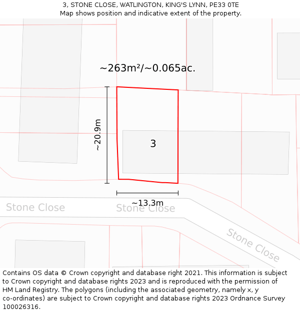 3, STONE CLOSE, WATLINGTON, KING'S LYNN, PE33 0TE: Plot and title map