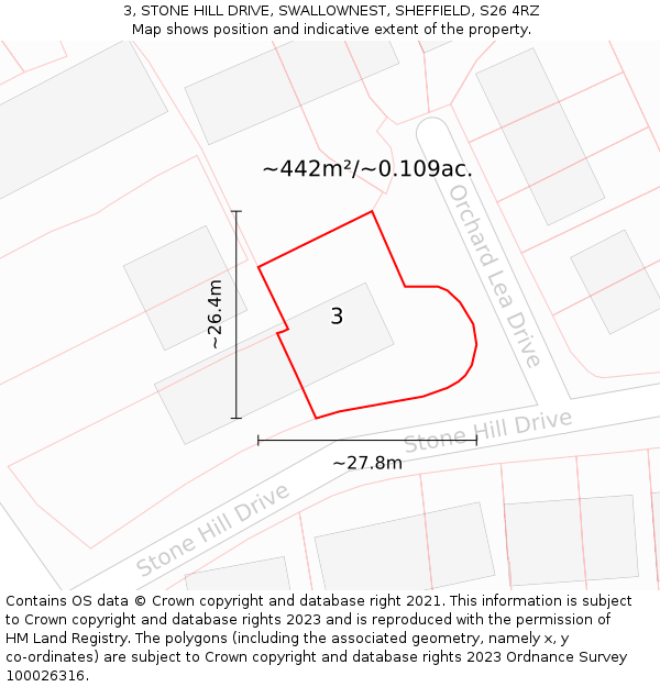 3, STONE HILL DRIVE, SWALLOWNEST, SHEFFIELD, S26 4RZ: Plot and title map
