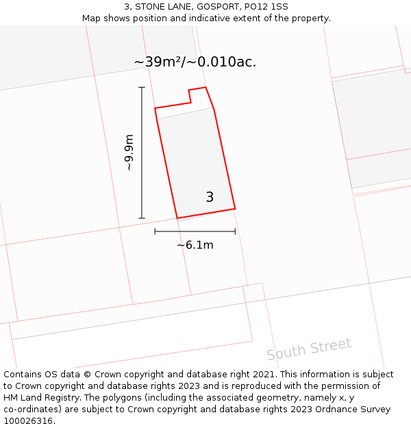 3, STONE LANE, GOSPORT, PO12 1SS: Plot and title map