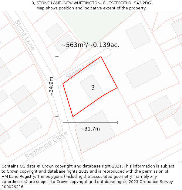 3, STONE LANE, NEW WHITTINGTON, CHESTERFIELD, S43 2DG: Plot and title map