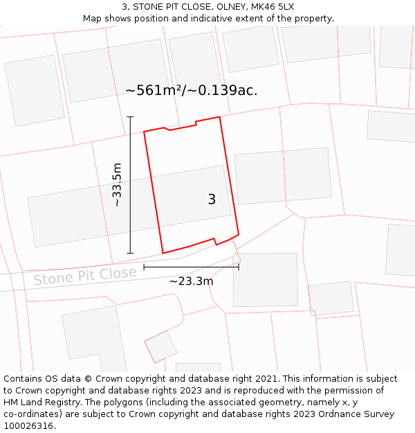 3, STONE PIT CLOSE, OLNEY, MK46 5LX: Plot and title map