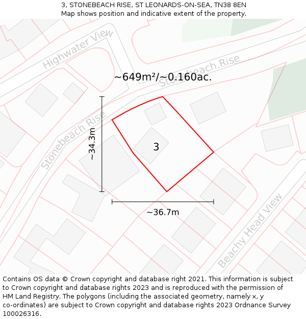 3, STONEBEACH RISE, ST LEONARDS-ON-SEA, TN38 8EN: Plot and title map
