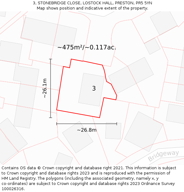 3, STONEBRIDGE CLOSE, LOSTOCK HALL, PRESTON, PR5 5YN: Plot and title map