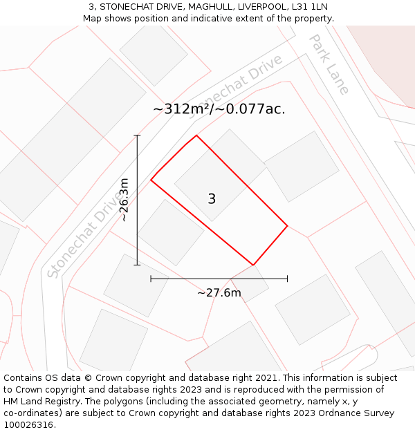 3, STONECHAT DRIVE, MAGHULL, LIVERPOOL, L31 1LN: Plot and title map