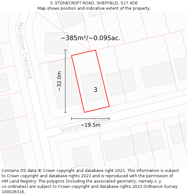 3, STONECROFT ROAD, SHEFFIELD, S17 4DE: Plot and title map