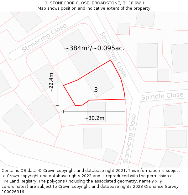 3, STONECROP CLOSE, BROADSTONE, BH18 9WH: Plot and title map