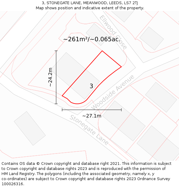 3, STONEGATE LANE, MEANWOOD, LEEDS, LS7 2TJ: Plot and title map