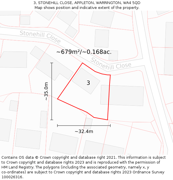 3, STONEHILL CLOSE, APPLETON, WARRINGTON, WA4 5QD: Plot and title map
