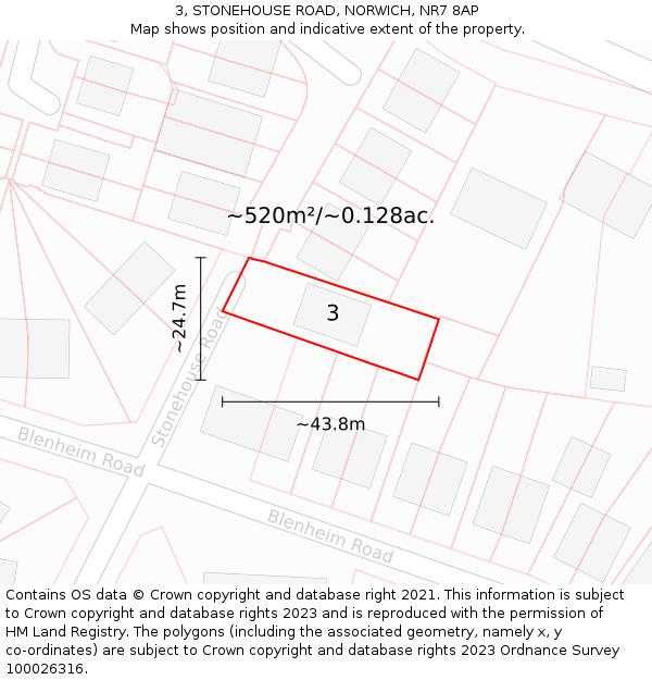 3, STONEHOUSE ROAD, NORWICH, NR7 8AP: Plot and title map