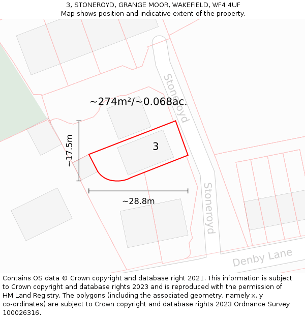 3, STONEROYD, GRANGE MOOR, WAKEFIELD, WF4 4UF: Plot and title map