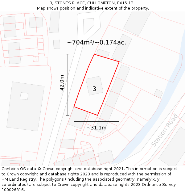 3, STONES PLACE, CULLOMPTON, EX15 1BL: Plot and title map