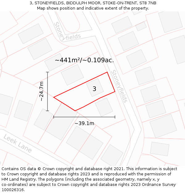 3, STONEYFIELDS, BIDDULPH MOOR, STOKE-ON-TRENT, ST8 7NB: Plot and title map
