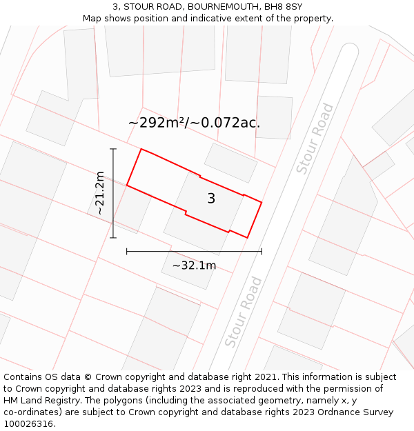 3, STOUR ROAD, BOURNEMOUTH, BH8 8SY: Plot and title map