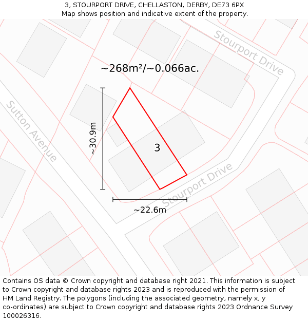 3, STOURPORT DRIVE, CHELLASTON, DERBY, DE73 6PX: Plot and title map