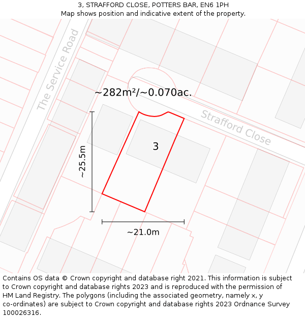 3, STRAFFORD CLOSE, POTTERS BAR, EN6 1PH: Plot and title map