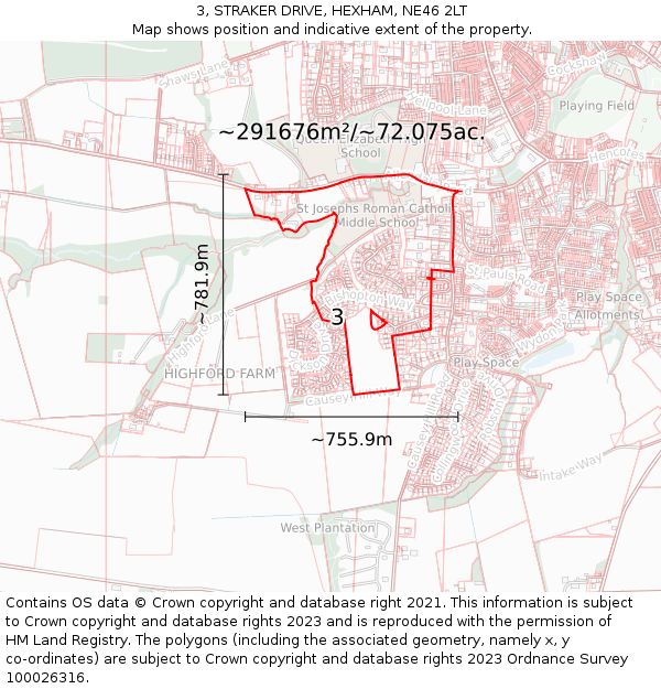 3, STRAKER DRIVE, HEXHAM, NE46 2LT: Plot and title map