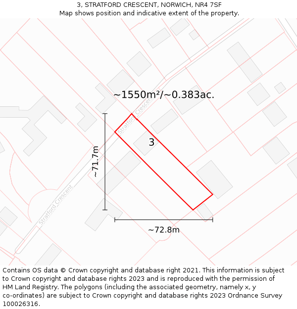 3, STRATFORD CRESCENT, NORWICH, NR4 7SF: Plot and title map