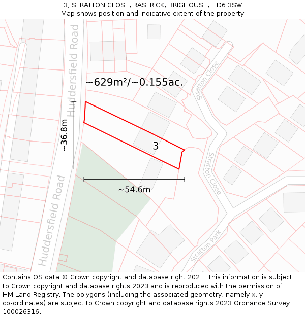 3, STRATTON CLOSE, RASTRICK, BRIGHOUSE, HD6 3SW: Plot and title map