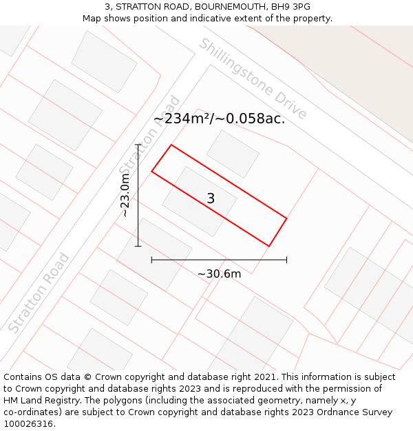 3, STRATTON ROAD, BOURNEMOUTH, BH9 3PG: Plot and title map