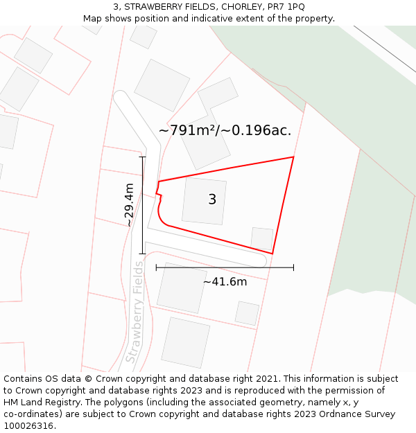 3, STRAWBERRY FIELDS, CHORLEY, PR7 1PQ: Plot and title map