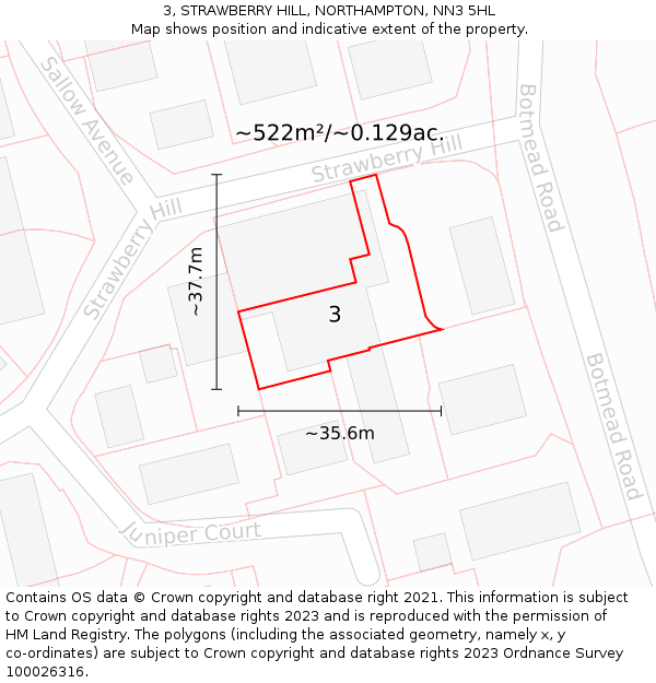 3, STRAWBERRY HILL, NORTHAMPTON, NN3 5HL: Plot and title map
