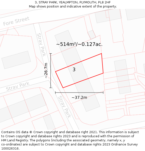 3, STRAY PARK, YEALMPTON, PLYMOUTH, PL8 2HF: Plot and title map