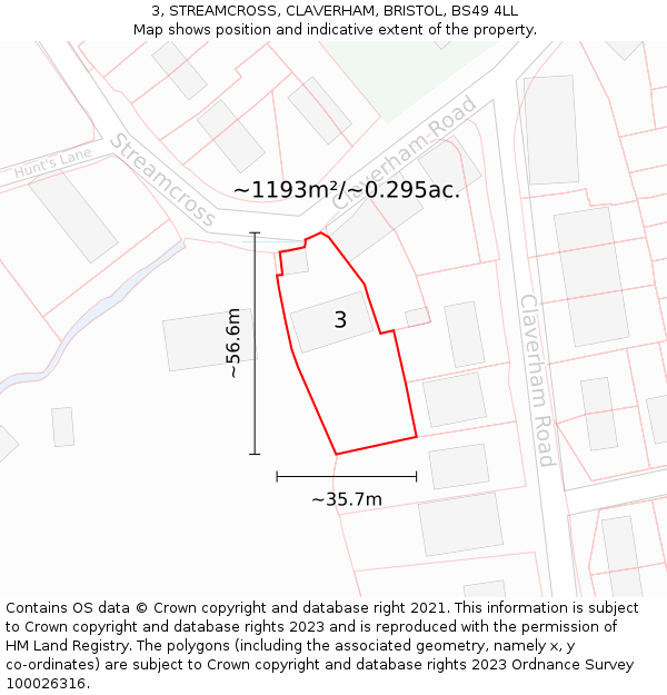 3, STREAMCROSS, CLAVERHAM, BRISTOL, BS49 4LL: Plot and title map